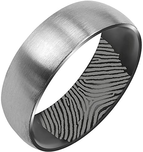 Everstone Personalisieren Fingerabdruck Gravieren Paar Ringe Eheringe, Titane Ring Hochzeit, Verlobung, Alltag, Männer Damen Partnerringe, Größe 46 bis 77 Farbe: Schwarz & Silber 7MM 5MM & 3MM