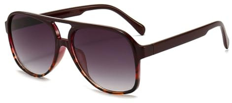 RUNHUIS Vintage Herren Polarisiert Sonnenbrille Damen Retro 70er überdimensional Klassisch Pilotensonnenbrille (Rotwein-Leopard)