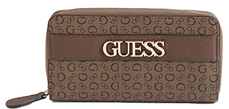 GUESS Damen Geldbörse mit Logo-Print und umlaufendem Reißverschluss, Cocoa, Mini, Schlanke Brieftasche