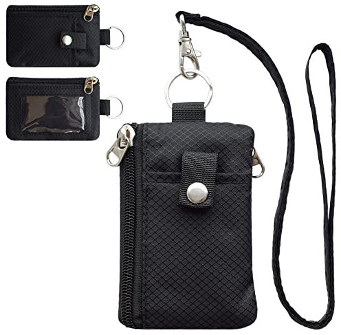 CHENSPRX Minimalistische RFID-blockierende Geldbörse mit Ausweisfenster, wasserabweisend, Reißverschluss, Umhängeband und Schlüsselanhänger für Karten, Bargeld und Reisen (GreenOnion + DarkGreen