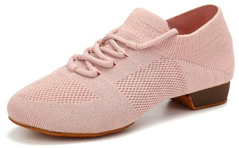 YKXLM Scarpe da Ballo Latino da Donna con Lacci Punta Chiusa Pratica Scarpe da Insegnante di Danza da Sala da Jazz Tango Allenamento,2.5CM,Rosa,38.5EU