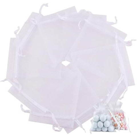 NBFBA 20 x 30CM Organzasäckchen 50 Stück Weiß Schmuckbeutel, Hochzeit Säckchen, Lavendelsäckchen, Geschenkbeutel