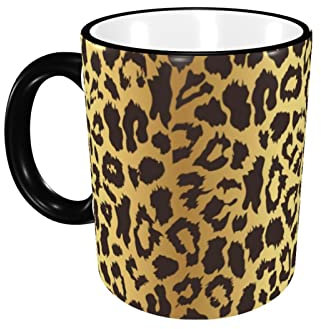 Lustige Neuheit Kaffeetasse Gold Leopardenmuster Keramik Teetasse 11 Unzen mit Geschenkbox Tassen für Büro & Zuhause Frauen Männer Geschenk Schwarz