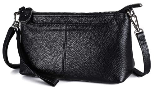 befen Petit sac à bandoulière en cuir véritable pour femme avec dragonne, Multi-poches Noir, S, Contemporain