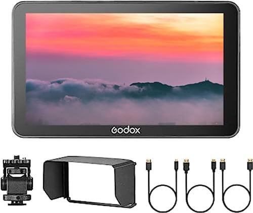 Godox GM6S 5,5 Zoll 4K Kamera-Videomonitor 1200nit Ultraheller 1920 * 1080 IPS Touch-Steuerung HDMI Benutzerdefinierte 3D-LUT Typ-C/DC/Batteriebetrieben mit Sonnenblende für DSLR-Kamera
