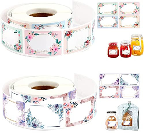 Etiketten Selbstklebend,500 PCS Marmeladen Etiketten,Gewürzetiketten,Blumen Klebeetiketten,Verwendung in Gläsern, Marmeladen, Backwaren, Flaschen, Geschenktüten, Schulbüchern(8 Farben,5x3cm)