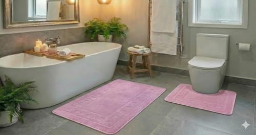 L S U Luxury Diem Bathroom Set 2 Piece Bath Mat & Pedestal Set Non-Slip Soft Absorbent (1, LILAC)