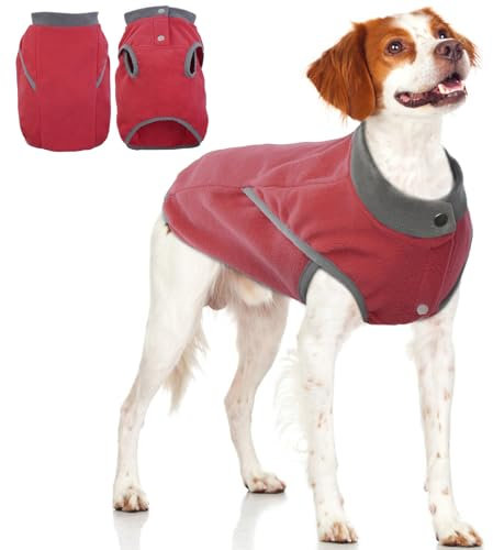 KATZINST Hunde Fleecejacke, Hundepullover Fleece, hundemantel Fleece, Wendefarbe Hundefleecepulli mit Reissverschluss, Warm Hundepulli für Grosse Hunde Labrador Französische Bulldogge, Rot XL