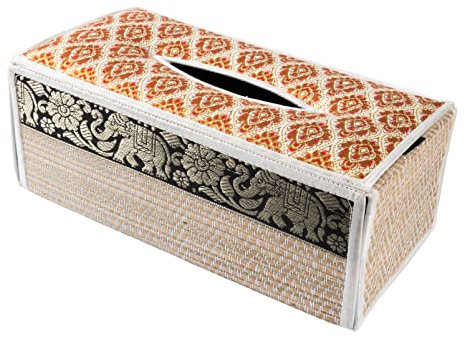 CCcollections Handgefertigte Reed Taschentuchboxabdeckung - Rechteckige Taschentuchbox Fügt Einen Raffinierten Akzent Zu Ihrer Wohnkultur Hinzu - Ideal Für Wohnzimmer Oder Büros (B Creme)