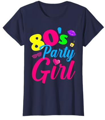 Damen 80er Jahre Outfit Party und Mottoparty Kostüm Damen Mädchen T-Shirt