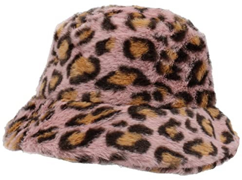 Cherry-on-Top Flauschiger Fischerhut, Flauschiges Leopardenmuster in Pink, M