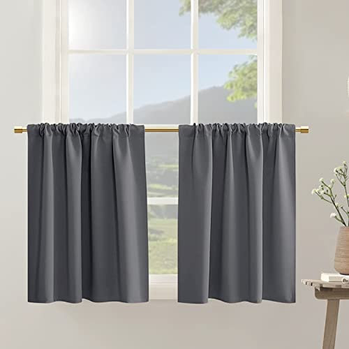 Dunkelgraue Verdunkelung halbe Fenster kleine Vorhänge für Wohnmobil Badezimmer Stangentasche Verdunkelung Privatsphäre Cafe Vorhang Etagen kurze Vorhänge für Mini-Fenster, (107x76 cm, 2 Stück)