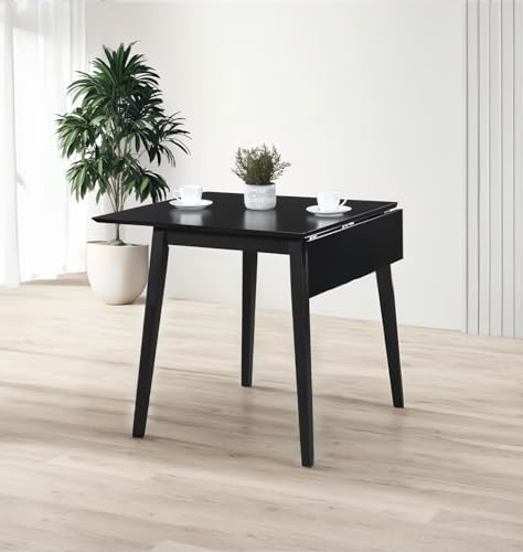 Hallowood Furniture Ledbury Small Drop Leaf Table Black Finish, Space-Saving Solid Wood Rectangular Extendable Folding Dining Table for Kitchen, Home or Cafe