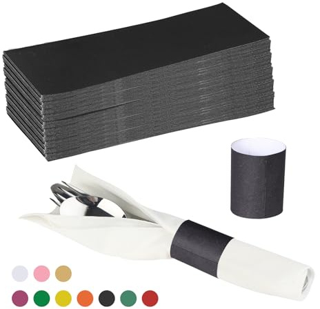 Germiwipe 500 Pcs Napkin Bands,Paper Napkin Rings Self-Adhesive, (Black)