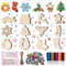 Herenear Holzanhänger Weihnachten, 194 Stück Weihnachtsbaum Deko Holz Anhänger, Holzanhänger Weihnachtsbaum mit Schnur, Glocken, Bunte Stifte, Diamantaufkleber, Holz basteln Kinder Weihnachten