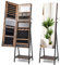 GOPLUS Schmuckschrank mit Spiegel, 2 in 1 Spiegelschrank mit verstellbarer LED-Beleuchtung, freistehender Schmuckspiegel mit Ablage (Rustikales Braun)