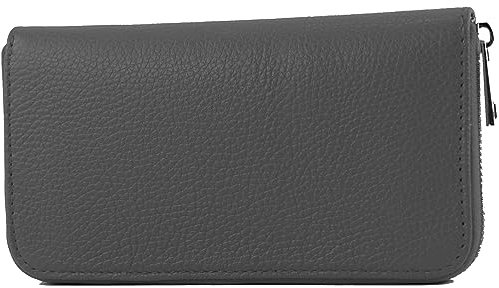 modamoda de SILBER-P02 Damen Leder Geldbörse Portemonnaie lang Handmade in Italy, Farbe:Graphitgrau