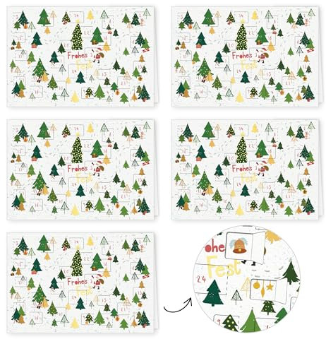 PremiumLine Adventskalenderkarte, 5 Stück inkl. Briefumschlag | Adventskalender Karten mit Türchen | umweltfreundlicher Naturkarton, 11,5 x 17cm | Skorpion Weihnachtskarten