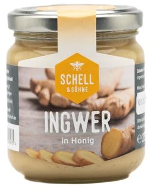Ingwer in Honig 250g - Imkerei Schell - Deutscher Rapshonig mit Ingwerpulver - cremig gerührter Honig - scharf würzig