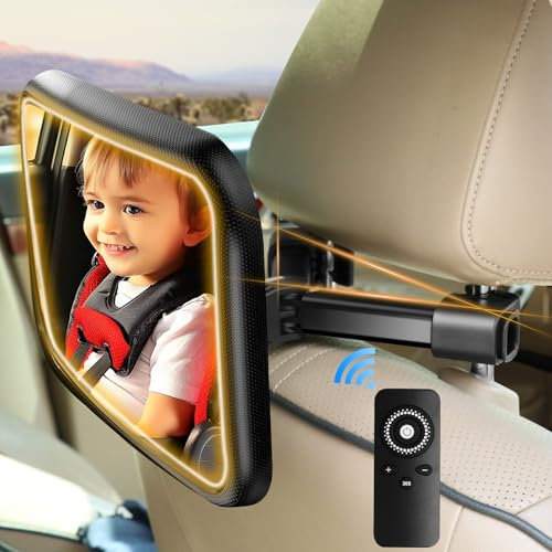 Specchietto retrovisore per auto, infrangibile, con luce per la visualizzazione della sicurezza dei bambini sul sedile posteriore, regolabile a 360°, con grandangolo