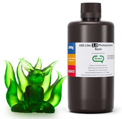 ELEGOO ABS-Like 3.0 3D Drucker Resin Klargrün 1000g, 405nm UV-Härtendes 3D Printer Harz mit Hoher Zugfestigkeit und Biegefestigkeit für MSLA/LCD/DLP 3D Drucker