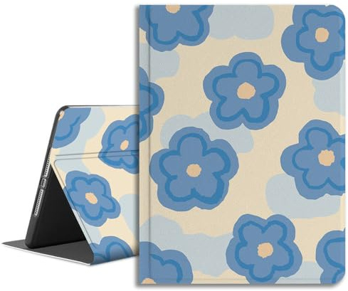 LiMon Arts Case for iPad Mini 5th/4th Gen 7.9 with Flower Art Design for Women Girls, Folio Cute Cover, Auto Wake/Sleep Multi-Angle Premium Leather with Pencil Holder, Smart Teal Blue Bloom