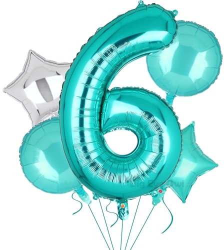 5 Stück XXL Türkis Zahl 6 Luftballon Tiffany Blau Nummer 6 Folienballons Groß Zahlen Happy Birthday Ballon Geburtstags Deko 100cm