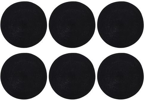 Black Coasters Drink Coasters Non-Slip - Set of 6 Round Woven Cup Pad Dia 11cm Coaster Pads Mats for Bar Coffee Drinks Home and Outdoor 2-0027 Black3