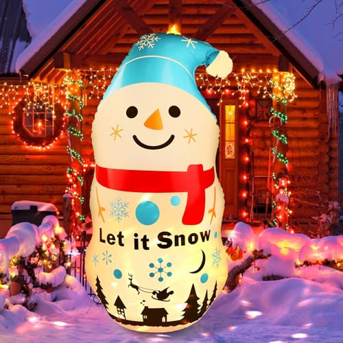 Yomaido Weihnachten Aufblasbarer Schneemann, 114cm Aufblasbare Tumbler Weihnachtsdekorationen Im Freien Mit Eingebautem Buntem Led-Licht, Blow Up Schneemann Für Yard Garden Xmas Party Dekoration