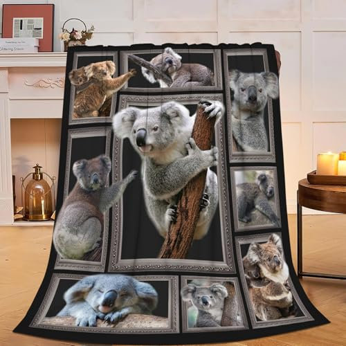 Wosabee Koala-Decke, weich, gemütlich, super plüschig, warm, 127 x 101 cm, Braun, Polyester, Tierdruck, Decke, 1 Count, 40 inches, Winter, Camping, Wandern, Rucksackreisen, Reisen, Strand