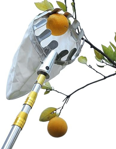 Obstpflücker mit Teleskopstiel und Stoffbeutel Apfelpflücker Diameter 15 cm Obstsammler aus Edelstahl Kirschenpflücker Pflaumenpflücker Obstgreifer Einfach zu Montieren