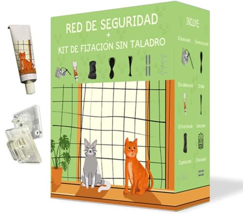 VartAMZ Red Gatos Ventanas Reforzada, Kit de Instalacion Sin Taladro + Adhesivo 50ml, 8x3, Negra, Malla para Gatos Terraza, Balcon, Ventanas