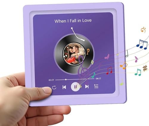 Custom Music Album Fridge Magnets with Photo, Personalized Refrigerator Magnet with Built-in Music Player, DIY Album Magnets Unique Home Decor Gift for Couples Music Lovers (Style 2-Purple)