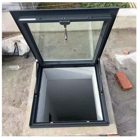 ERRULAN Large Egress Roof Window, Aluminum Flat Roof Lighting Well Window with Double-Layer Tempered Glass, Flush Mount Roof Access Hatch Door for Attic/Sun Room(100x100cm/39x39in)