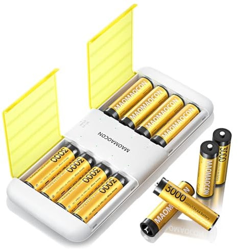 8 Unidades de Pilas AA de Recargables Litio, Pilas de Alta Capacidad de 3000mWh, Pilas AA de Litio de 1,5 V y Cargador de Pilas con función de Almacenamiento de Carga