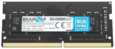 BRAINZAP 8GB DDR4 3200MHz PC4-3200AA-SBB-10 SO-DIMM CL22 1Rx8 1.2V Unbuffered Non-ECC Memoria RAM para portátil Laptop Módulo de Memoria Memory