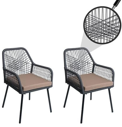 Mendler 2er-Set Gartenstuhl HWC-O12, Outdoor Sitzpolster Aluminium Seilgeflecht Rope - anthrazit, Bezug Taupe