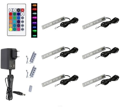 QLS LED RGB Glasbodenbeleuchtung Set Lichtleiste 12V Fernbedienung 16 Farben Dimmbar (Menge, 6, stück)