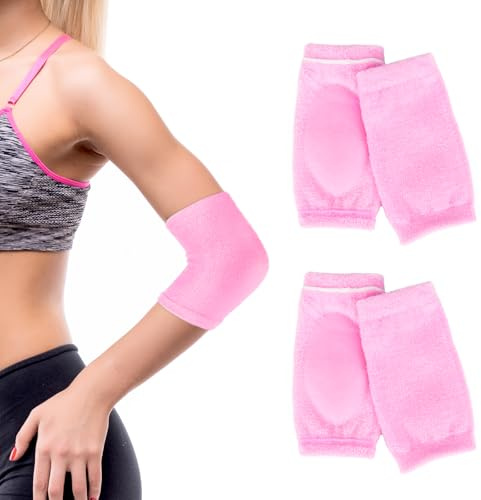 Piriuuo 2 Pairs/4 Pcs Elbow Moisturizing Sleeve, Elastic Gel Elbow Pads for Women, Soft Sleeve Elbows Protector for Spa Moisturizing Dry Cracked Skin Care (Pink)