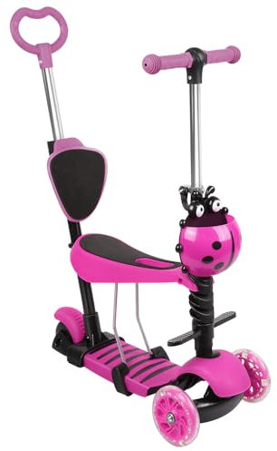 Trottinette avec Siège 5 en 1,Trottinette pour Enfants, Trottinette 3 Roues LED, 3 Roues Plateau Antidérapant LED, Trottinette Tricycle Réglable en Hauteur, 5 in 1 (A) Rosa