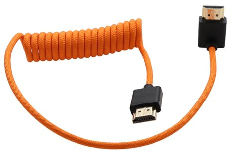 HangTon HDMI 8K 4K Cable for ATOMOS Ninja V Shinobi, Sony FX3 A7RV, Canon R5II Lumix Nikon Z6III, BMPCC6K, TV Computer Camera Monitor Gimbal FEELWORLD Portkeys SmallHD, Down Angled, 50cm Spiral