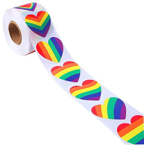 Regenbogen-Aufkleberrolle, herzförmige Gay-Pride-Aufkleber für Party-Dekoration, LGBT-Gruppenaktivitäten, 2, 5 cm große Regenbogen-Aufkleber, Valentinstag-, herzförmige