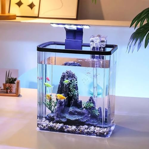 Crevyteg 10L Aquarium Komplettset, Mini Fischtank mit LED-Beleuchtung und Filtersystem, Tropenfischaquarium für Tischdekoration die Landschaftsgestaltung