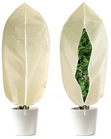 LCGOD Copertura Piante Invernale con Cerniera e Coulisse, Telo Antigelo Rinforzato 80g/m², Protezione con Zip per Alberi da Frutto Nani, Arbusti Grandi e Piante Alte, 80x120cm,2 Pezzi