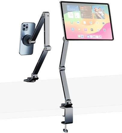VIKOBESS Magnetic Tablet Stand 360° Rotatable, Aluminium Tablet Holder for Table, Adjustable & Foldable, MagSafe Compatible, for iPhone, iPad, Samsung Galaxy