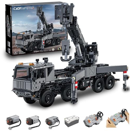 CADASpaß CADA C61507W Technik Kran LKW, 2680 KIemmbausteine Technik Kranwagen Modell Bausatz, C61507, (MIT M0T0R)
