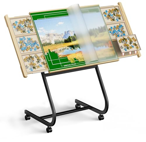 BEVAURORA 1500 Piece Puzzle Table - Jigsaw Puzzles Table on Wheels for Adults, Tilting Puzzles Board with Cover, Standing Puzzles Tables with Adjustable Height Legs, Present for Puzzles Enthusiast