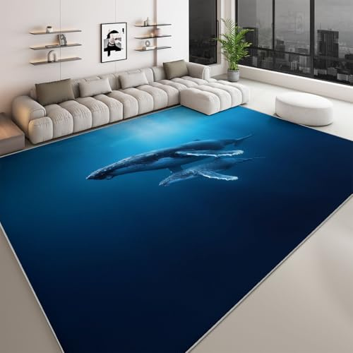 Waschbarer Teppich 140 x 200 cm Geografische Fotografie Bedruckter Läufer, Ozean Tiere Wal rutschfest Teppich für Wohnzimmer Schlafzimmer Büro Modern Design - Kurzflor Kinderzimmer Läufer