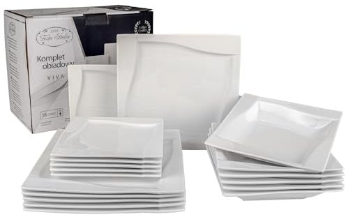 FESTA ITALIA Geschirrset 6 Personen - 18 Teilig - Tellerset aus Porzellan - Weiß Essgeschirr Set - Schüssel- und Tellerset - Modern Tafelservice - Teller - Essservice - Geschirr Set 6 Person