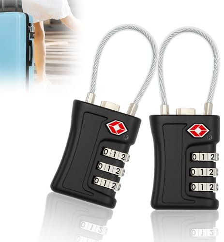 QLK 2 Pack Cadenas Valise TSA, Portable ABS Cadenas à Combinaison | Portable ABS Cadenas à Combinaison Pour Extérieur Voyage Bagage Camping Casier; Cadenas Code 3 Chiffres; Noir.